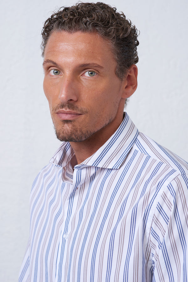 Camicia Rigata Multicolor Collo Classico Uomo