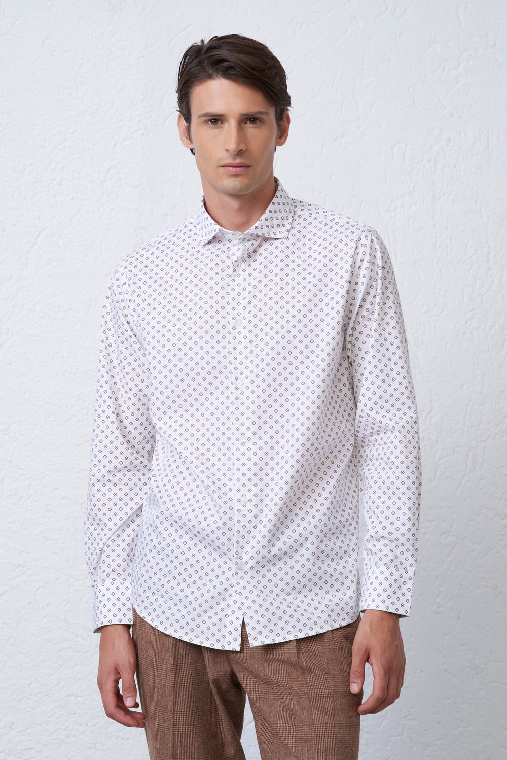 Camicia bianca collo francese micr-fantasia rombi bicolore