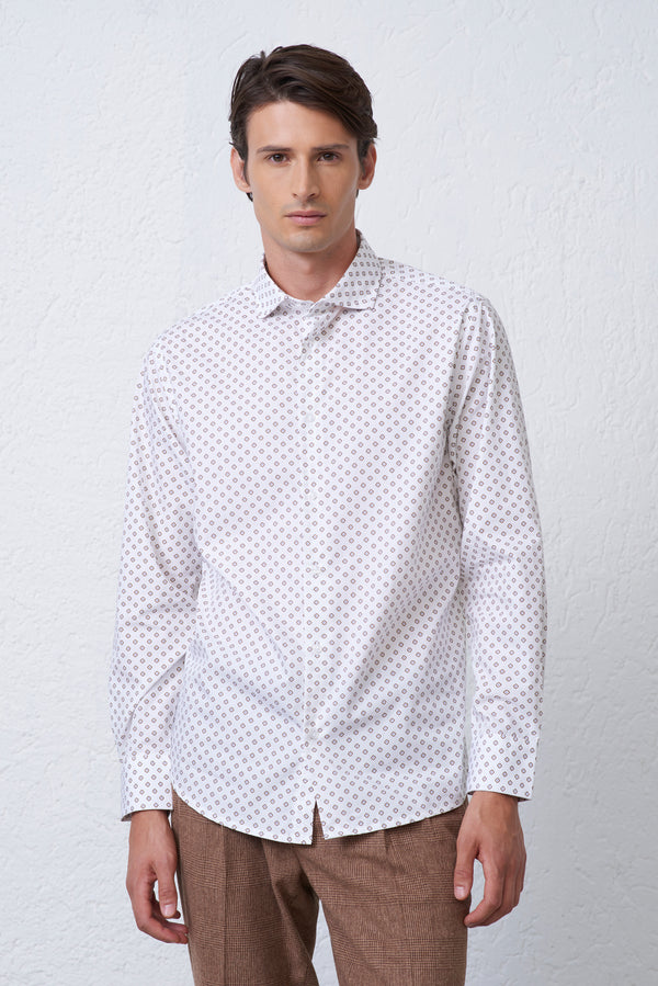 Camicia bianca collo francese micr-fantasia rombi bicolore