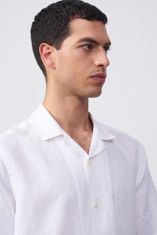 Camicia Bowling Bianca in 100% Lino