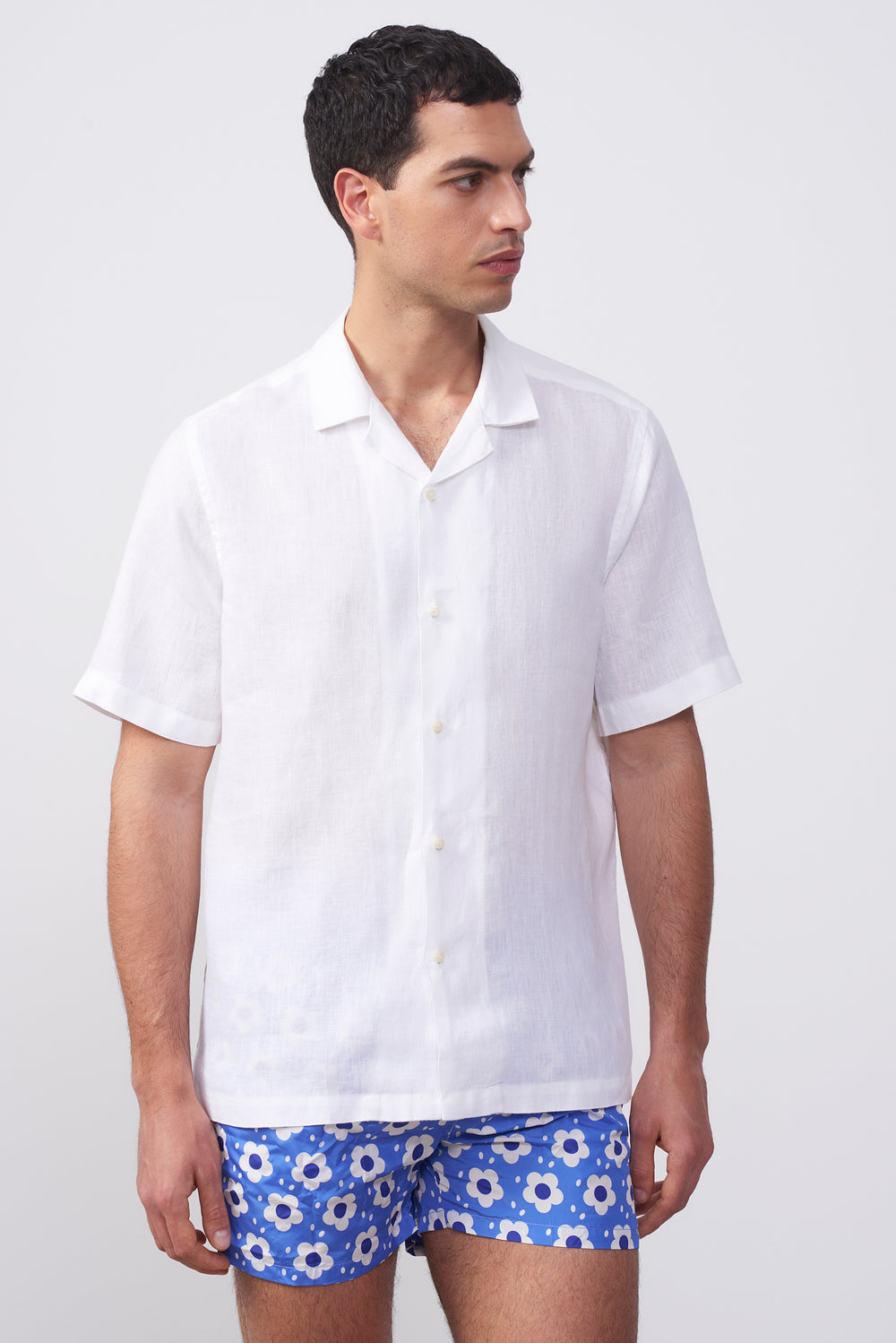 Camicia Bowling Bianca in 100% Lino