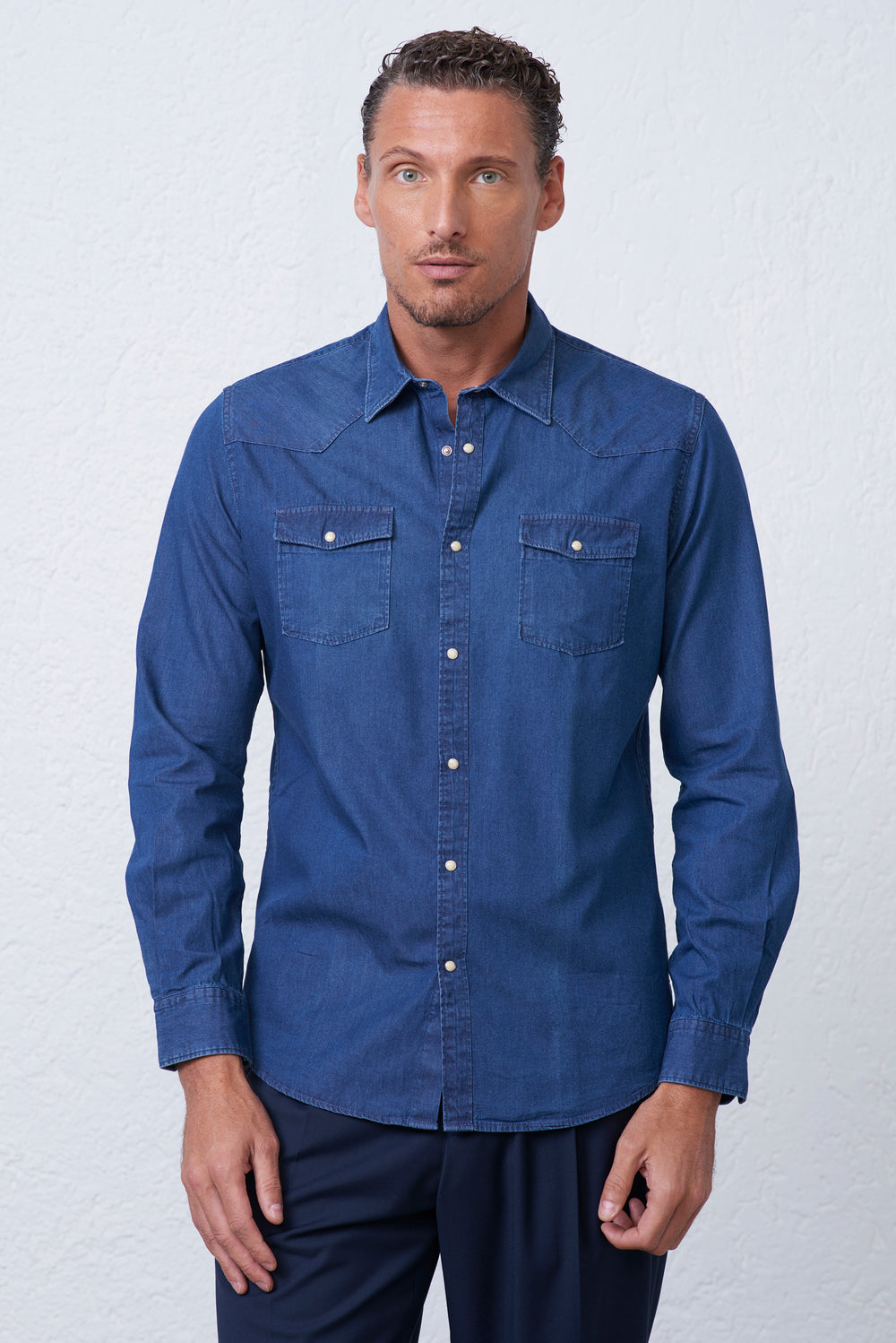 Camicia in Jeans con Tasche e Bottoni a Pressione