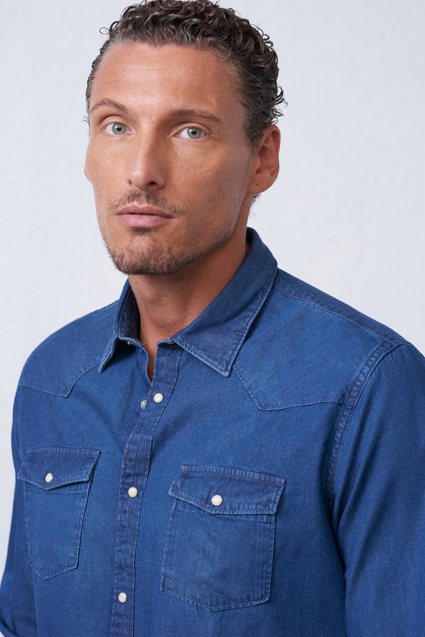 Camicia in Jeans con Tasche e Bottoni a Pressione
