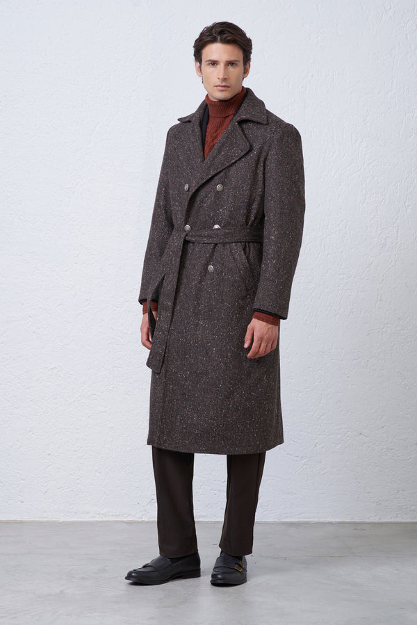 Cappotto Doppiopetto con Cintura in Misto Lana