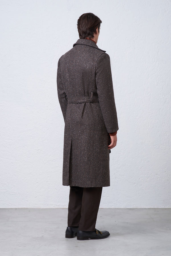 Cappotto Doppiopetto con Cintura in Misto Lana