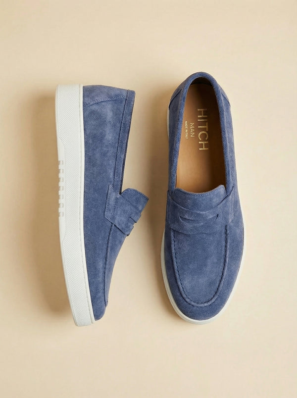 Mocassino Jeans in Camoscio con Suola in Gomma
