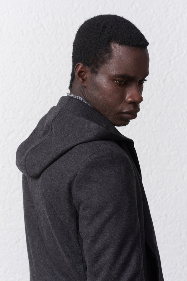 Giacca in Maglia Uomo con Cappuccio e Pettorina Removibile