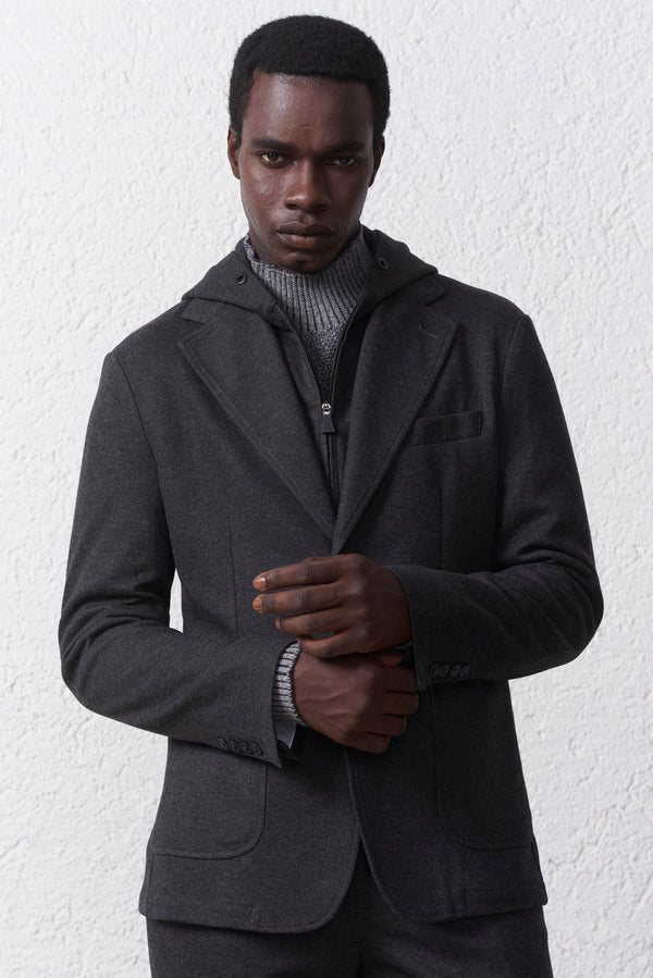 Giacca in Maglia Uomo con Cappuccio e Pettorina Removibile