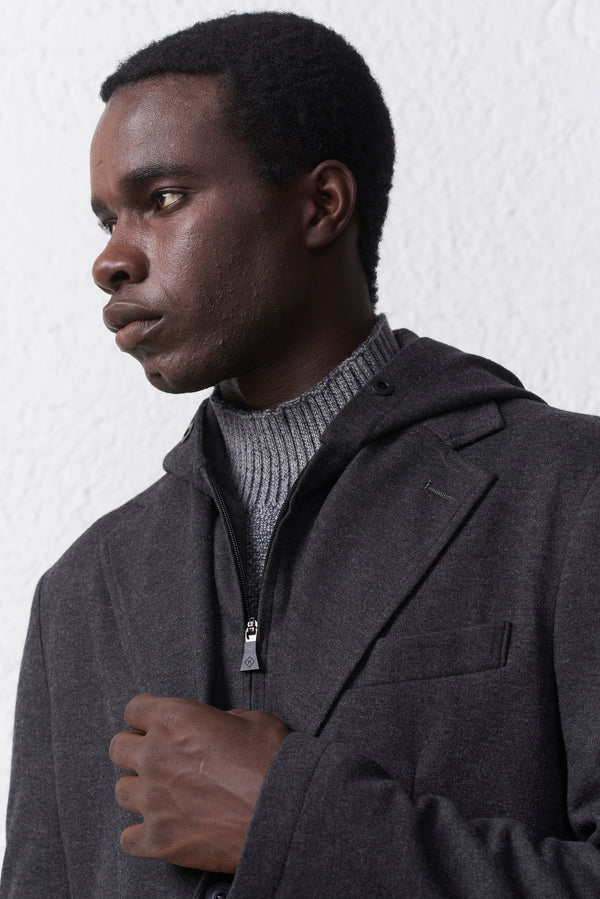 Giacca in Maglia Uomo con Cappuccio e Pettorina Removibile