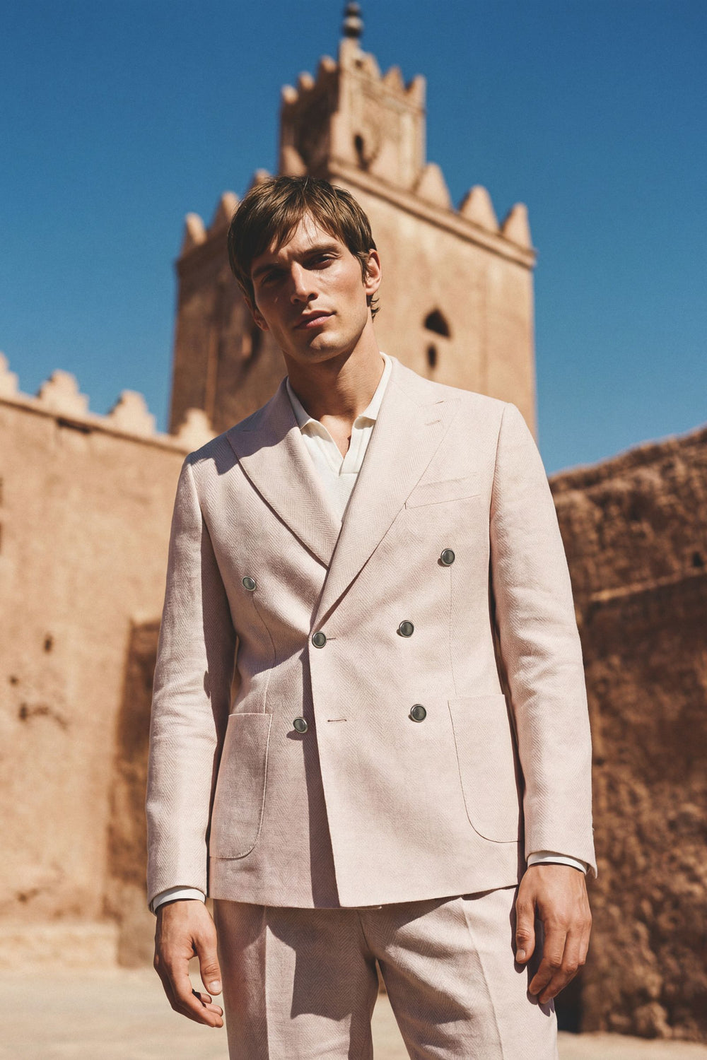 Giacca Uomo Doppiopetto Rosa in Lino Cotone