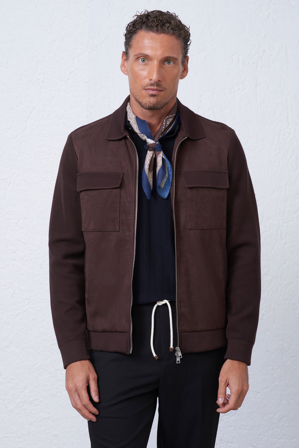 Overshirt Effetto Suede e Maglia