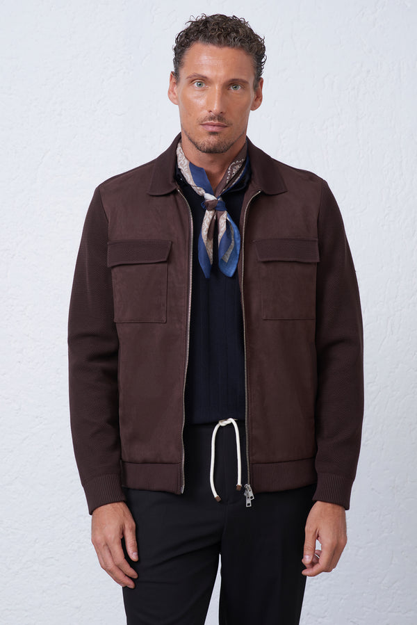 Overshirt Effetto Suede e Maglia