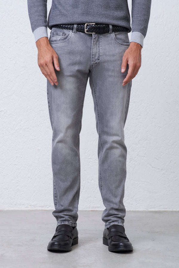 Jeans Slim Fit Denim Grigio in Cotone