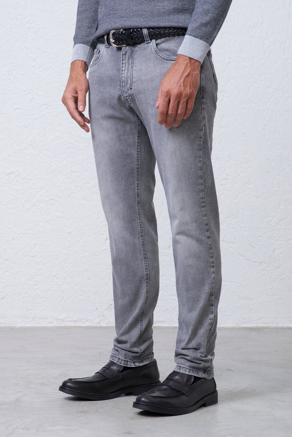 Jeans Slim Fit Denim Grigio in Cotone