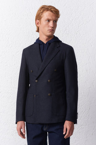 Giacca Doppiopetto Blu Melange