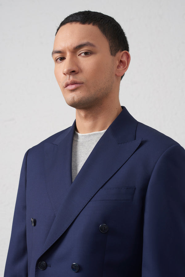 Abito Doppiopetto Blu in Fresco Lana con Pantalone Vita Alta