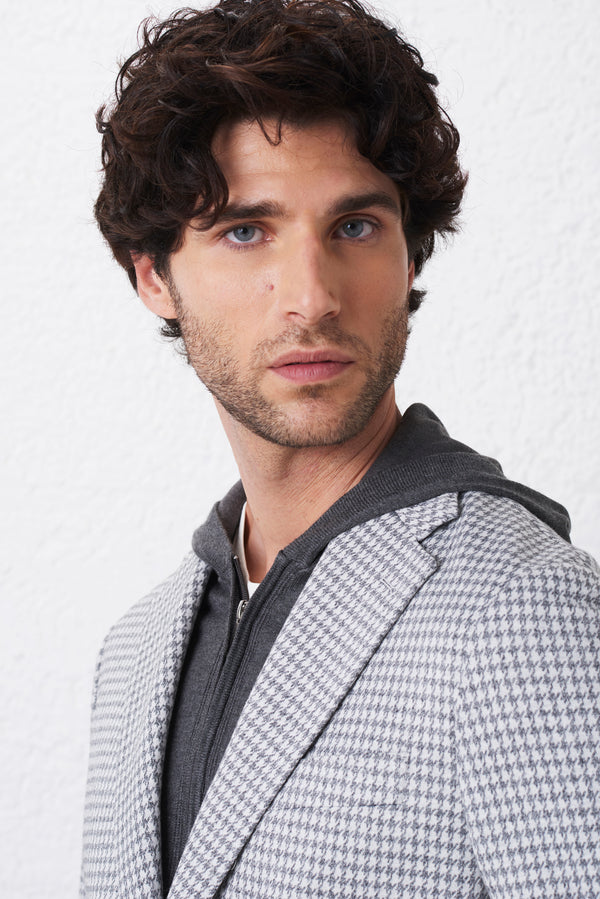 Giacca Monopetto in Maglia Pied de Poule