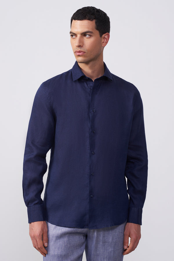 Camicia in puro lino collo francese Confort Fit