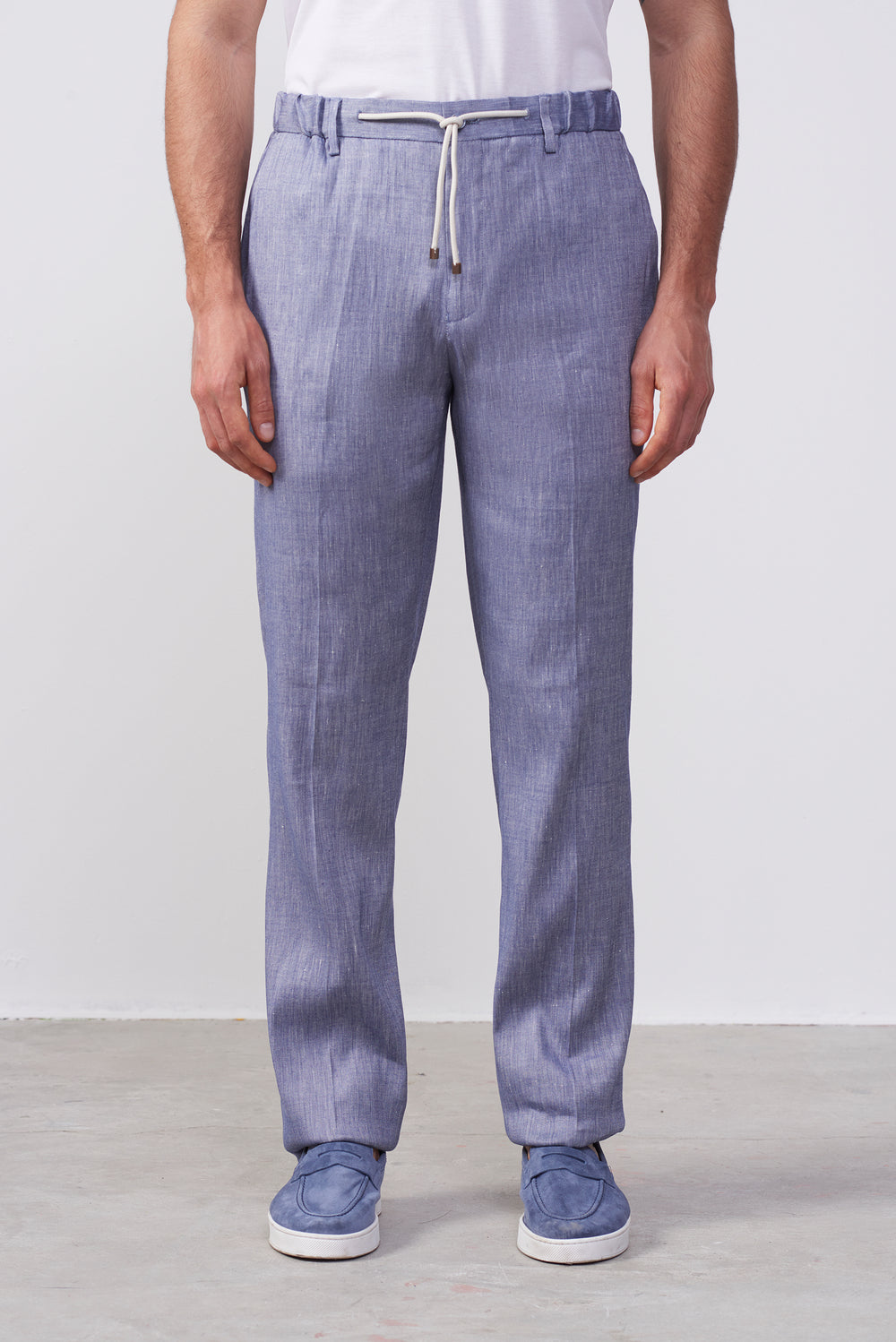 Pantalone  misto lino Celeste con Coulisse e Fit Relax