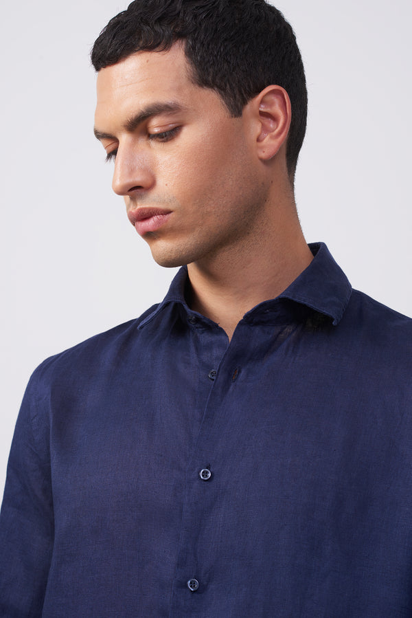 Camicia in puro lino collo francese Confort Fit