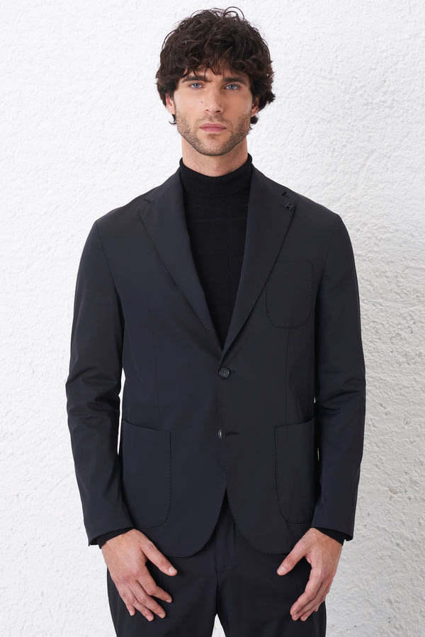 Giacca Decostruita in Tessuto Tecnico B-Stretch Regular Fit
