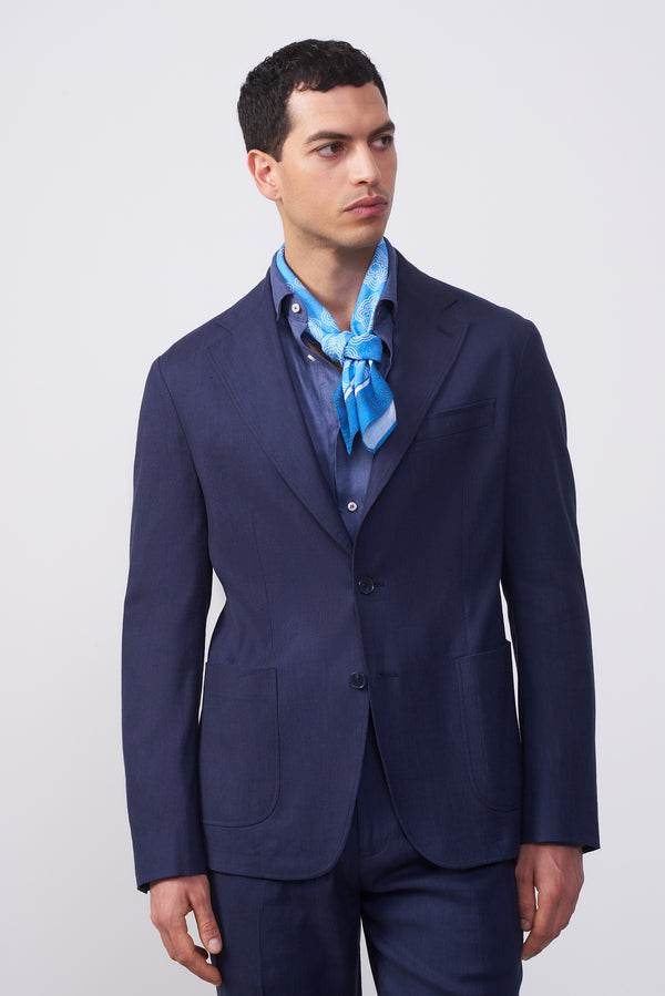 Giacca Blu Misto Lino Due Bottoni