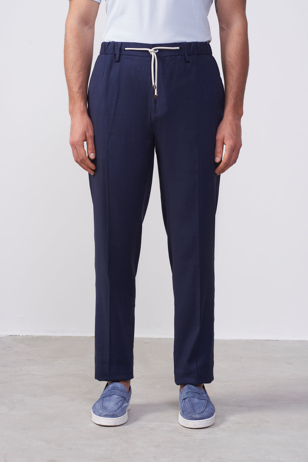 Pantalone Blu con Elastico in Vita e Coulisse