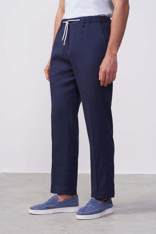 Pantalone Blu con Elastico in Vita e Coulisse