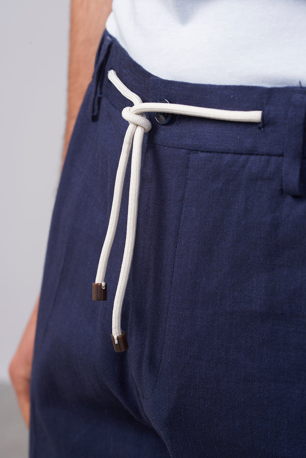 Pantalone Blu con Elastico in Vita e Coulisse