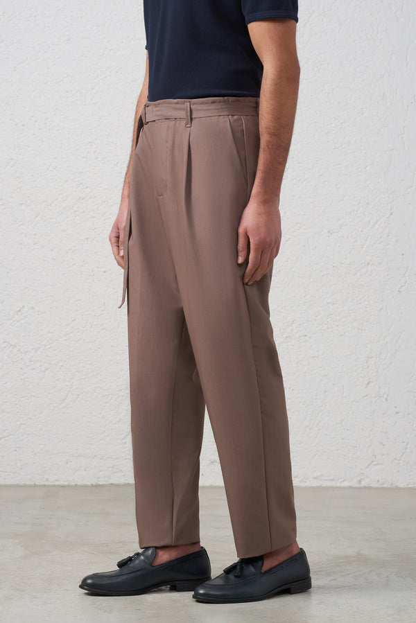Pantalone Fango con Cintura  e Pinces