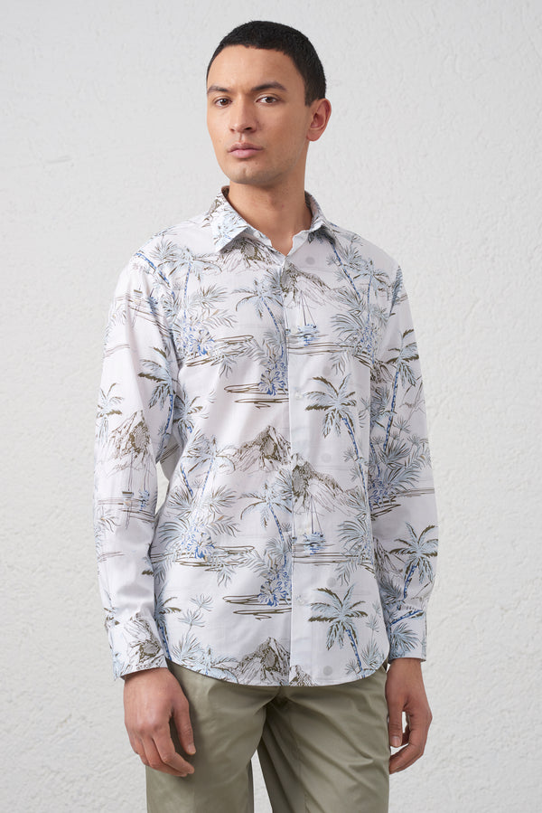 Camicia Comfort Fit con Fantasia Tropicale