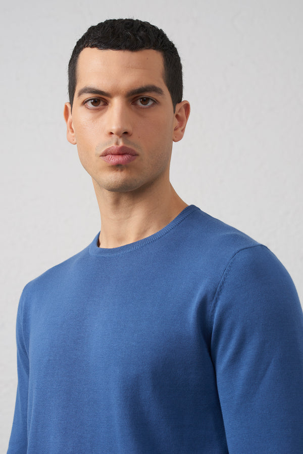 Maglia Girocollo Denim in Cotone Filato 2/40