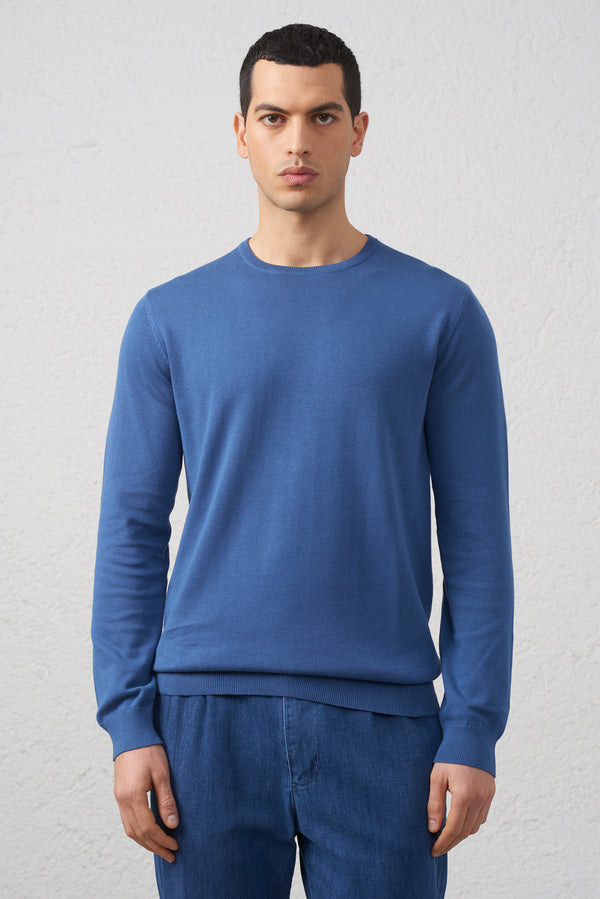 Maglia Girocollo Denim in Cotone Filato 2/40