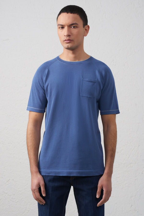 T-Shirt in Maglia con Taschino Denim