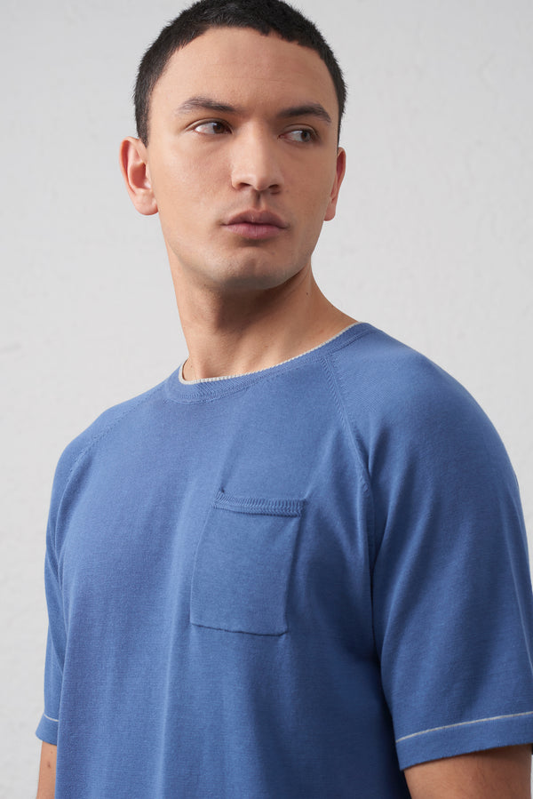 T-Shirt in Maglia con Taschino Denim