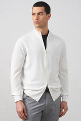 Cardigan Bianco in Cotone con Zip Doppio Cursore