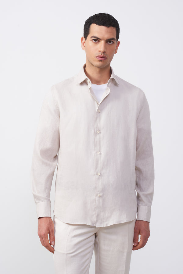 Camicia in puro lino collo francese Confort Fit