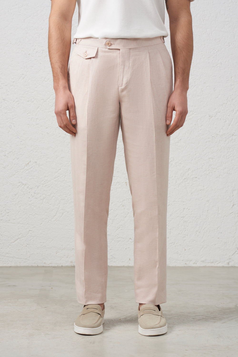 Pantalone con Pinces in Lino Cotone Rosa