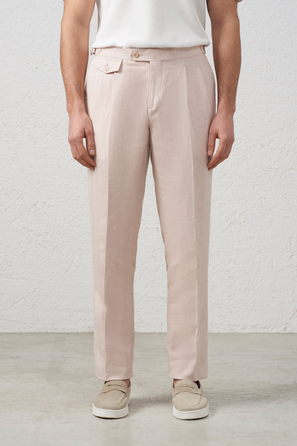 Pantalone con Pinces in Lino Cotone Rosa