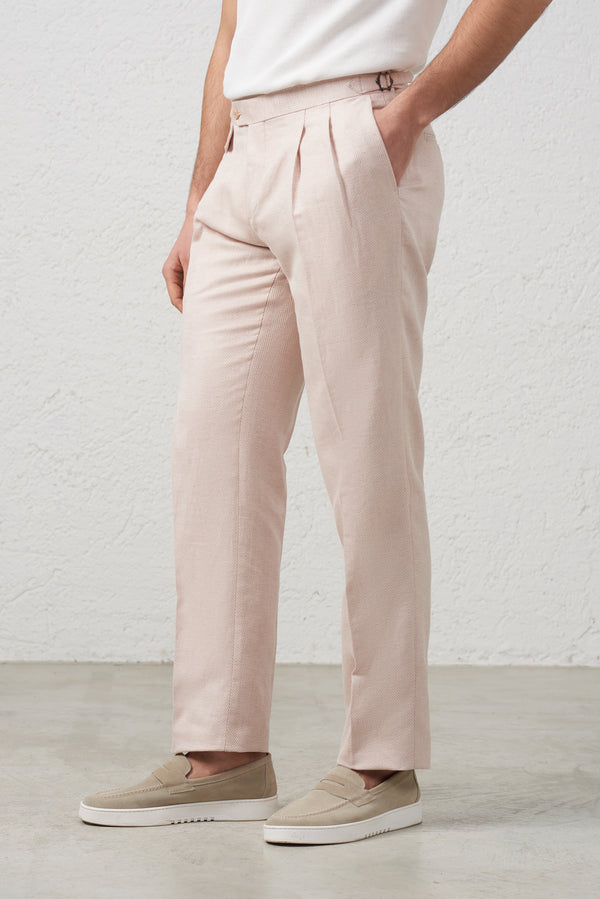 Pantalone con Pinces in Lino Cotone Rosa