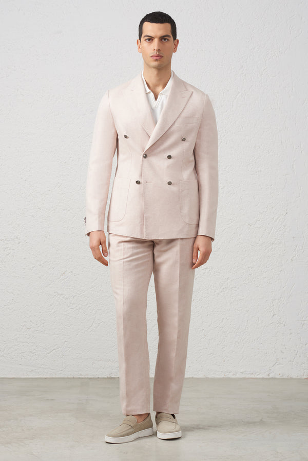 Pantalone con Pinces in Lino Cotone Rosa