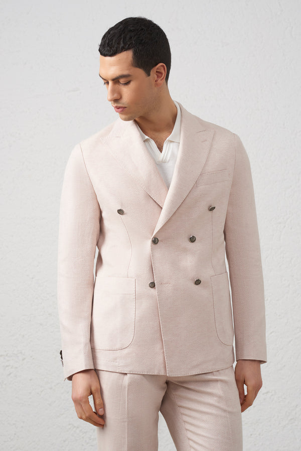 Giacca Uomo Doppiopetto Rosa in Lino Cotone