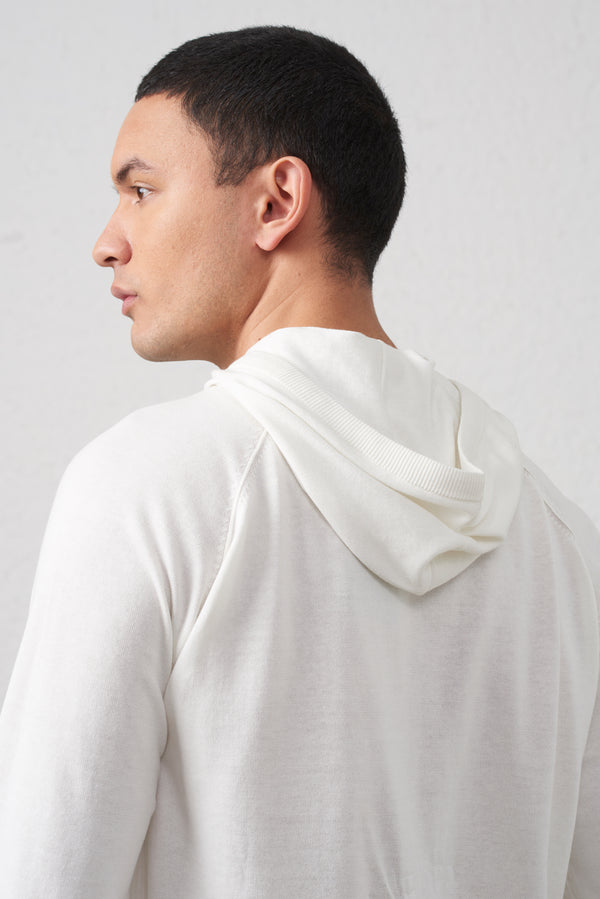 Maglia Bianca con Cappuccio in Cotone 100% Filato 2/60