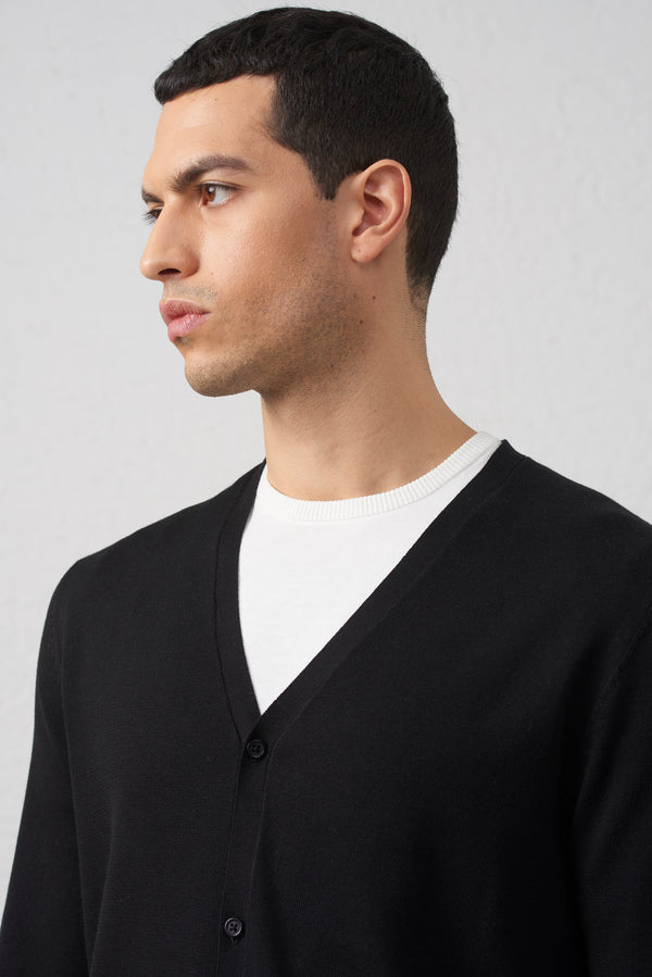 Cardigan Nero Basic in Cotone 100%