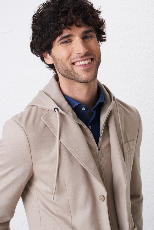 Giacca in Maglia Uomo con Cappuccio e Pettorina Removibile