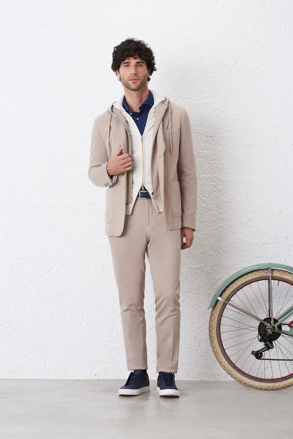 Giacca in Maglia Uomo con Cappuccio e Pettorina Removibile