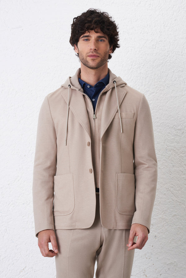 Giacca in Maglia Uomo con Cappuccio e Pettorina Removibile