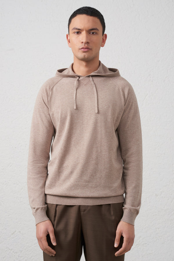 Maglia Sabbia con Cappuccio in Cotone 100% Filato 2/60