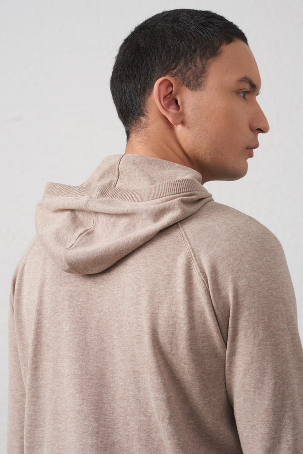 Maglia Sabbia con Cappuccio in Cotone 100% Filato 2/60
