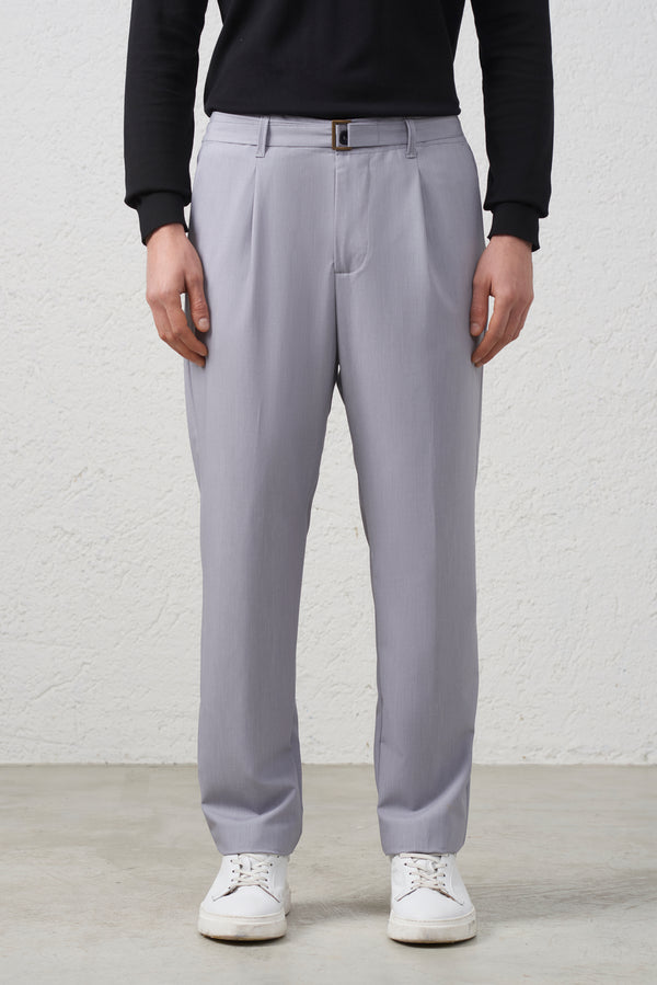 Pantalone Grigio con Cintura  e Pinces